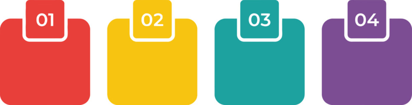 Numbered folder icons red yellow teal and purple step by step