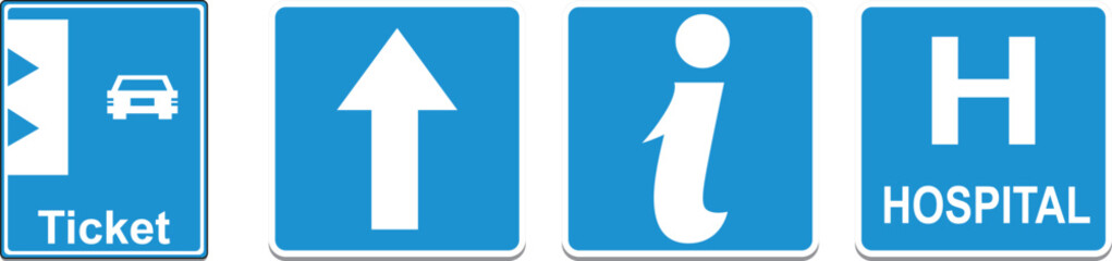 Blue hospital parking direction sign set with icons © Taslima