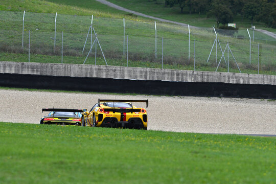 Scarperia, Italy - September 14th 2025: Ferrari 488 Challenge of team DOUBLETT in action during Italian Championship GT Endurance race event at Mugello Circuit.