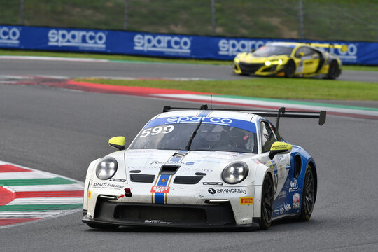 Scarperia, Italy - September 14th 2025: Porsche 911 GT3 Cup (992) of team SP RACING in action during Italian Championship GT Endurance race event at Mugello Circuit.