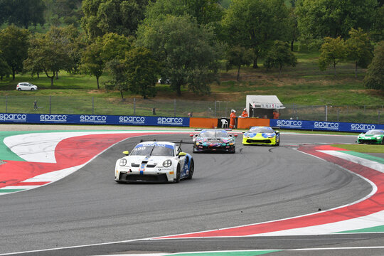 Scarperia, Italy - September 14th 2025: Porsche 911 GT3 Cup (992) of team SP RACING in action during Italian Championship GT Endurance race event at Mugello Circuit.