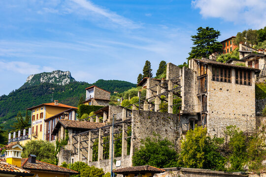 Terraced gardens (limonaie) housing a traditional lemon and citrus cultivation on the shores of Lake Garda in Gargnano, Lombardy