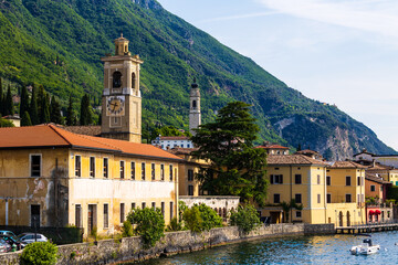 Fototapeta premium Facade of the Chiesa di San Francesco on the shores of Lake Garda in the village of Gargnano, Lombardy
