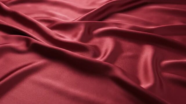 Deep red satin fabric with folds and soft light reflections creating a textured background for projects Keywords: red, satin, fabric, textile, cloth, silk, texture, background, pattern, draped