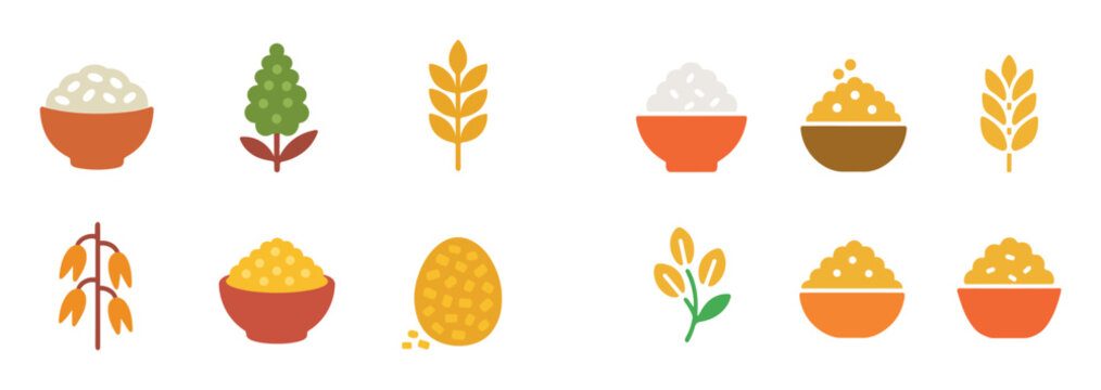 Grain icons with rice and wheat natural