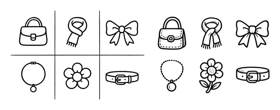 Fashion icons with bag scarf bow minimal
