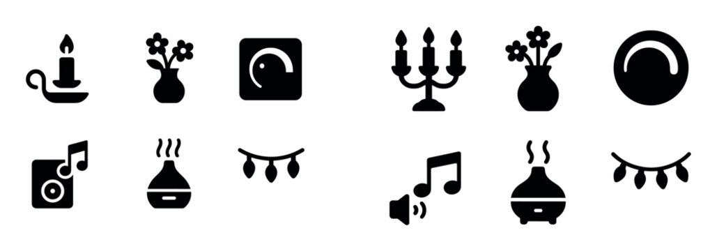 Home icons with candle vase diffuser flat