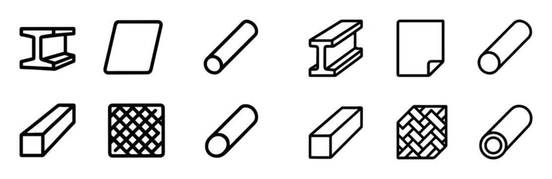 Construction icons with beam rod plate simple outline