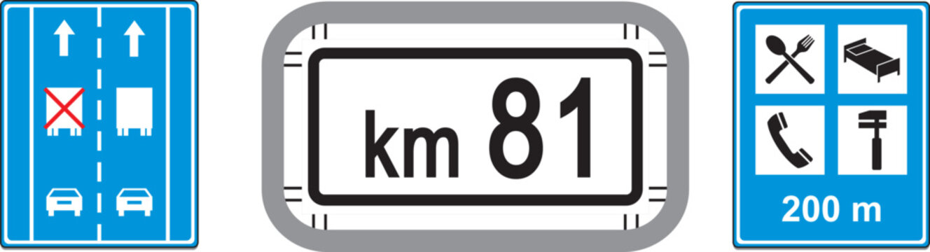 Road sign showing 81 km marker with services ahead