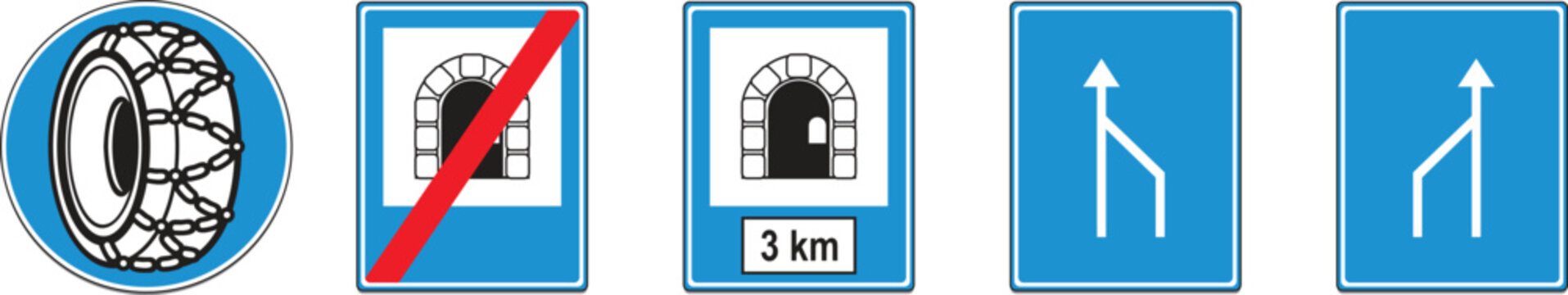 Road traffic signs tunnel speed limit and direction icons