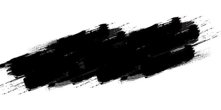 Black ink brush stroke texture with splatter effects on white background