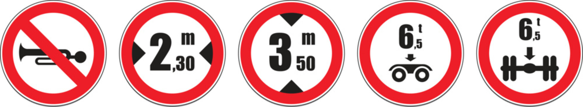 Traffic signs for height, width, and vehicle restrictions