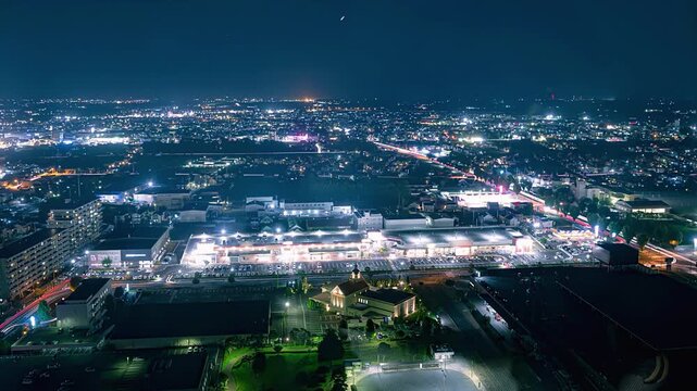 Time lapse of the beautiful cityscape and traffic light trails at night in Mito city, Ibaraki, Japan