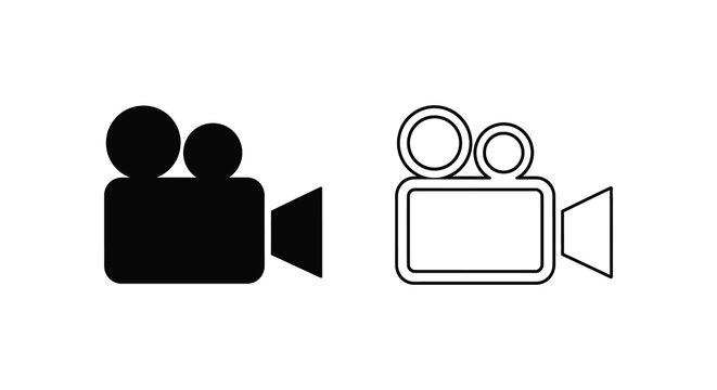 Two Film Camera Icons Black And White Line Silhouette