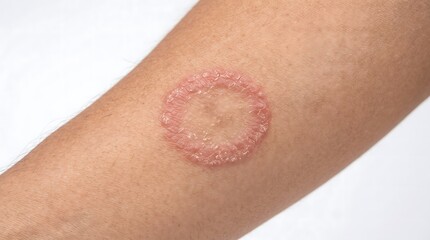 Fototapeta premium Realistic Ringworm Skin Infection Close-Up on White Background