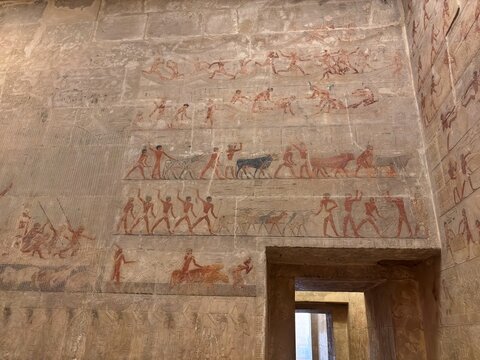 A view from the Mastaba of Ti, located in the Saqqara Pyramids area of ​​Egypt. The person buried in this tomb was a royal architect and administrator from the 5th Dynasty.