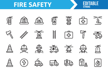 Fototapeta premium Premium Fire Safety Symbol Collection with Rescue and First Aid Equipment