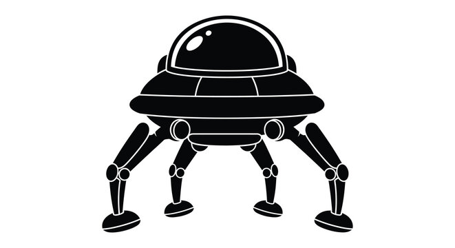 Ufo With Landing Gear Silhouette Black And White Graphic