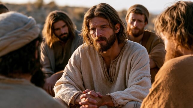 Jesus talking to his disciples	
