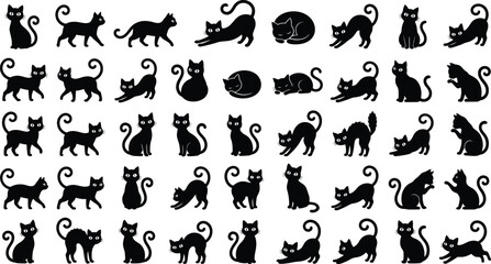 Obraz premium Black Cat Silhouette Collection Featuring Various Poses Vector Icon Set Bundle