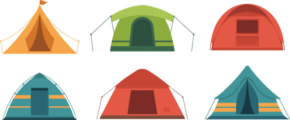 Camping tents vector set, colorful collection of outdoor tourist dome and teepee shelters for design © MdNurjamal