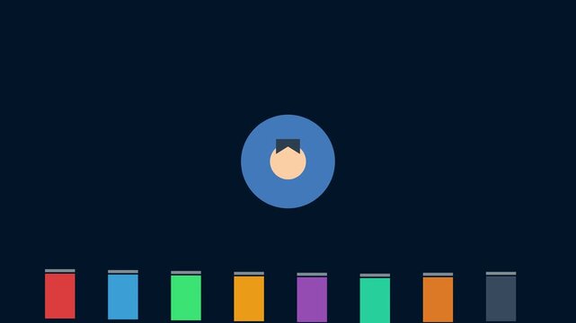 Minimalist flat user avatar with colorful loading progress bars animation 4k profile interface
