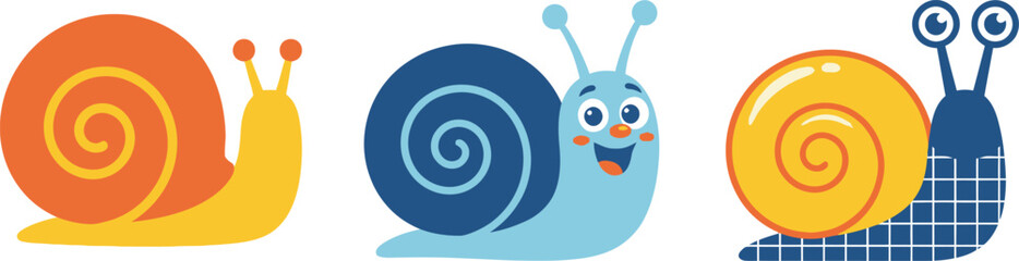 Cute Cartoon Snail Character Collection with Colorful Funny Expressions and Decorative Spiral Shells Vector Illustration Set for Kids © Designer Arjun