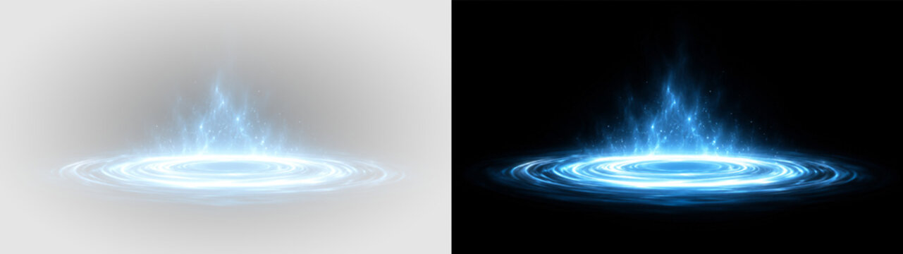 Radiant blue lens flare ring PNG transparent overlay with luminous plasma glow, on transparent background