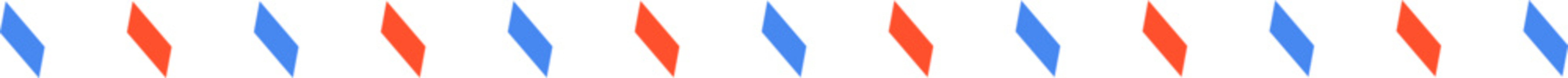 A horizontal row of alternating blue and orange parallelograms, evenly spaced against a clean, solid white background
