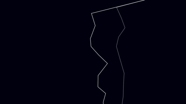 Minimalist 4k white lightning bolt flash animation on black background, strike electricity