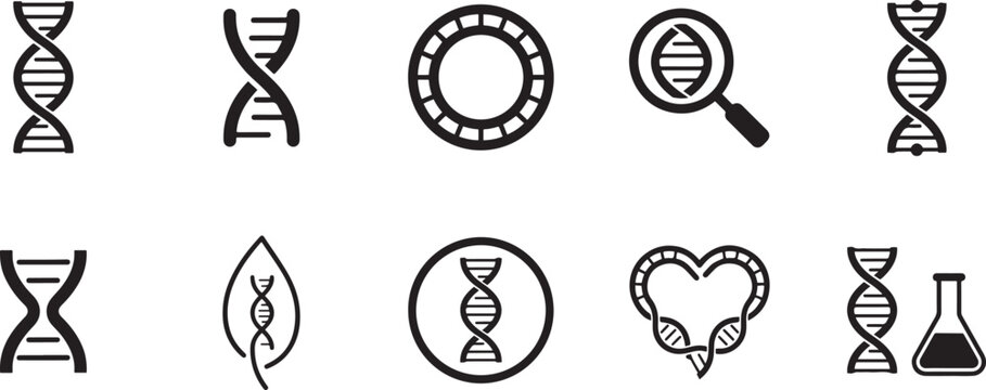 Set of DNA icons. Life gene model bio. silhouette Vector illustration