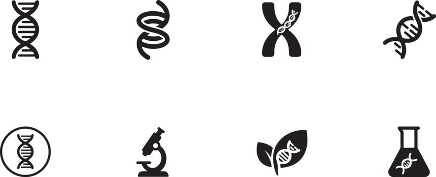Set of DNA icons. Life gene model bio. silhouette Vector illustration