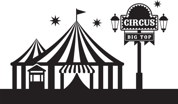 Circus tent silhouette set with carnival marquee shapes festival big top black shadow entertainment silhouette vector illustration