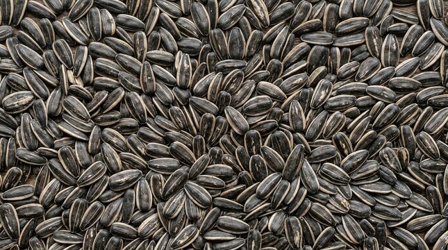 Sunflower seeds close-up full frame texture background, healthy organic snack food with striped shells for a natural pattern