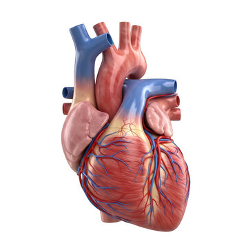 Anatomically correct human heart illustration featuring isolated vessels and arteries.