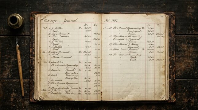 Antique 1897 business ledger pages with handwritten financial records