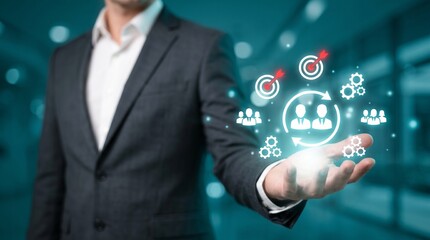 Obraz premium Business professional presenting team collaboration and target achievement concept