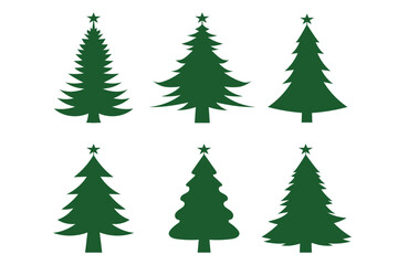 Obraz premium Set of green christmas tree silhouettes with stars on top