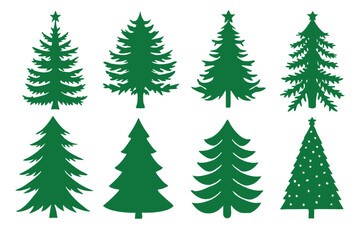 Obraz premium Set of green christmas tree silhouettes