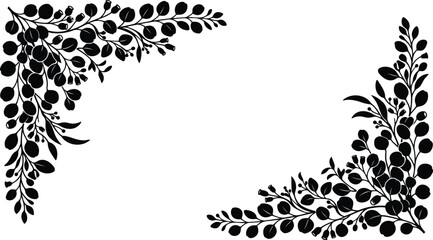 Elegant eucalyptus leaves corner frame design in black silhouette © Shakil