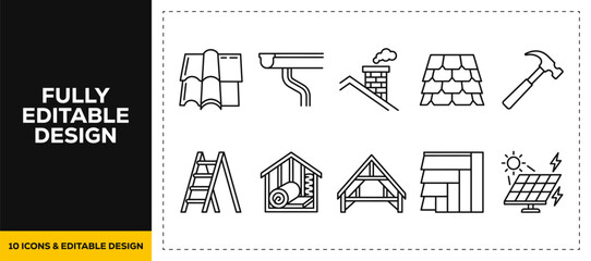 flat vector illustration line art icon bundle set design covering roofing construction tool ladder and house builder elements for modern digital app UI UX graphic project © HASNA