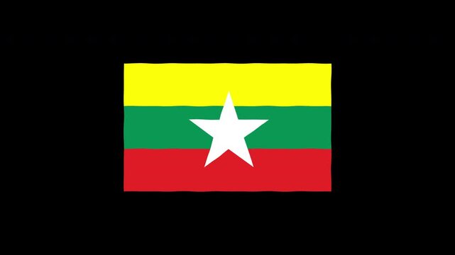 Myanmar flag waving animation on black background