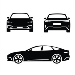 Fototapeta premium Modern Passenger Car Silhouette Vector Icon Set | Front Rear Side Views