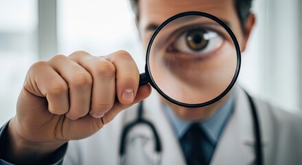 Fototapeta premium Doctor examining with magnifying glass close up diagnostic concept