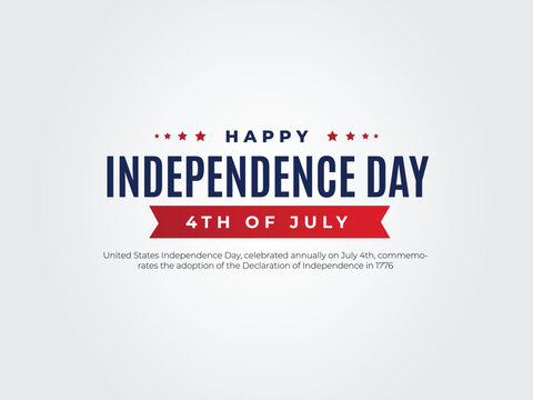 Happy Independence day sign with stars, petards and american flag. 4th of July, United Stated independence day. Template design for poster, banner, flyer, greeting card. Vector illustration