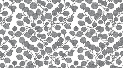Seamless botanical pattern with eucalyptus leaves and branches silhouette © Shakil