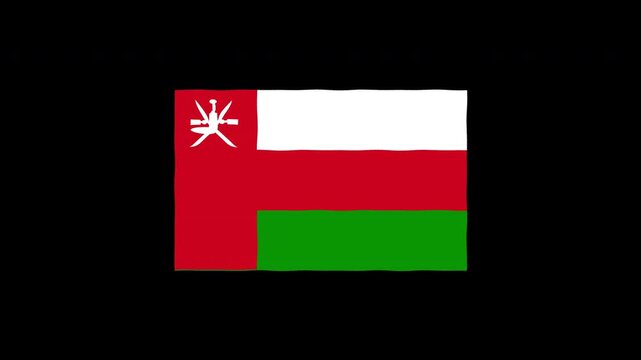 Oman flag waving animation on black background