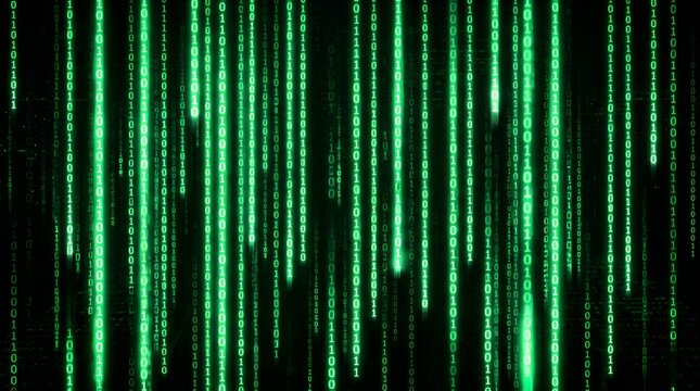 Digital matrix stream of binary code green on black background
