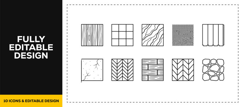 flat vector illustration line art icon bundle set design covering wood parquet flooring texture and surface patterns elements for modern digital app UI UX graphic project