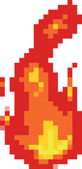 Fototapeta premium A game element icon, a burning fire or bonfire, in a pixel art style, in red, orange, and yellow.